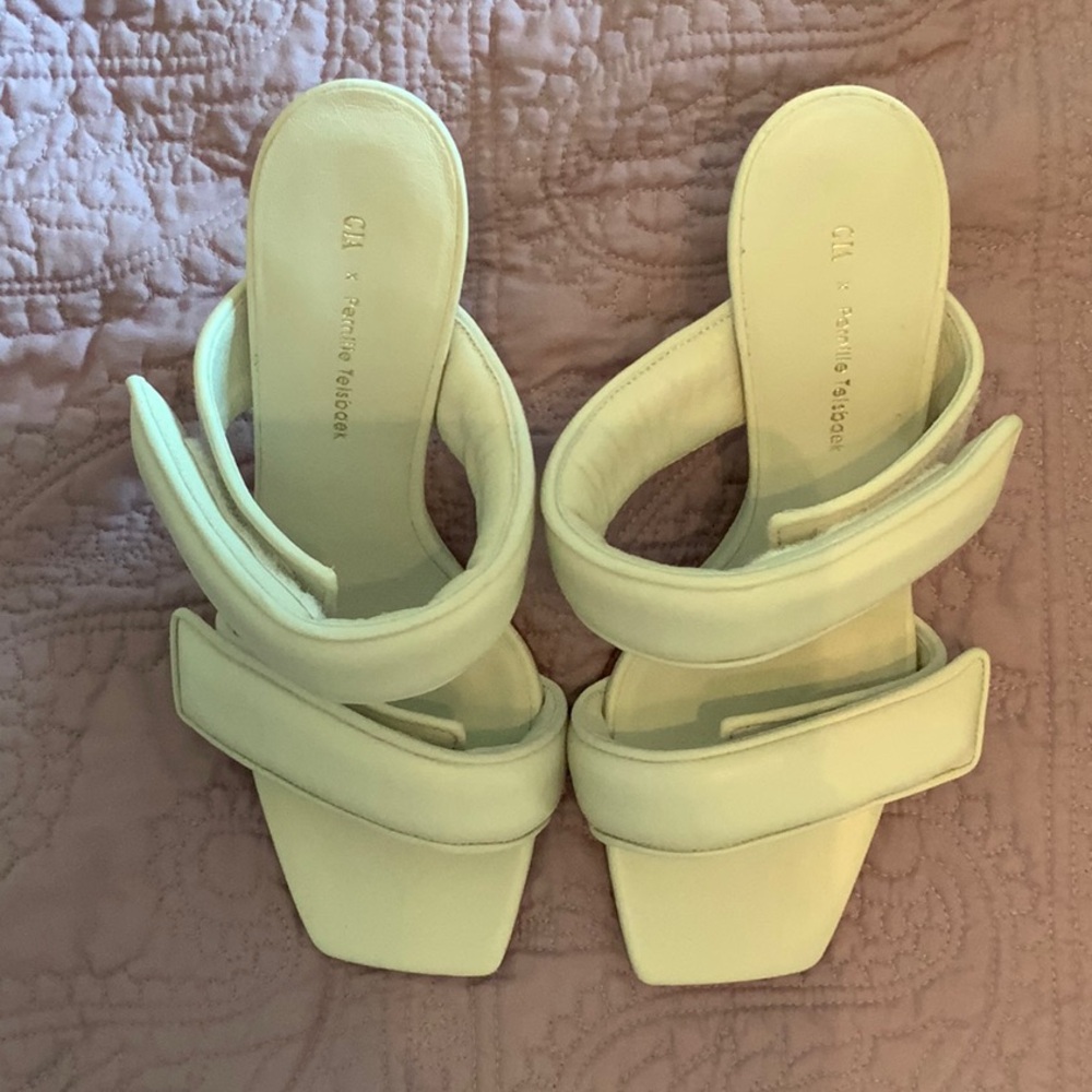Cream Mules with Square Toe and Wide Straps NWOT